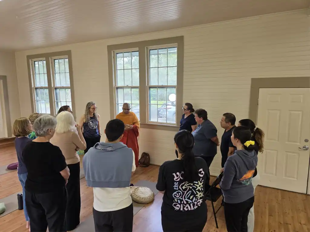 Mindfulness discussion circle with monk