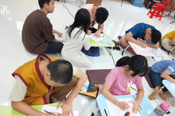 Children doing creative teamwork and learning together